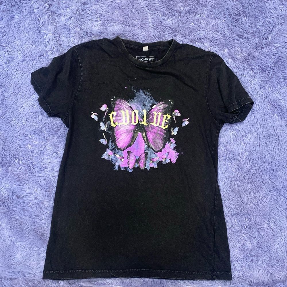 Mister‎ Tee Black Distressed Purple Butterfly "Evolve" Size Medium